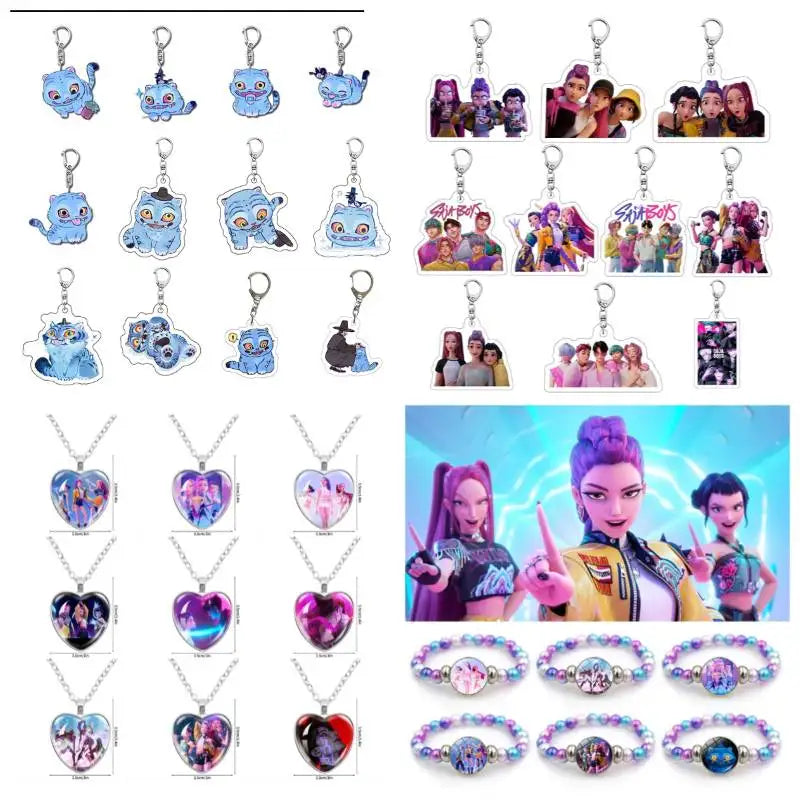 Kpop Demon Hunter Birthday Keychains Kpop Demon Hunter Party Favors Keyring Huntrix Fans Concert Hanging Pendant Party Supplies