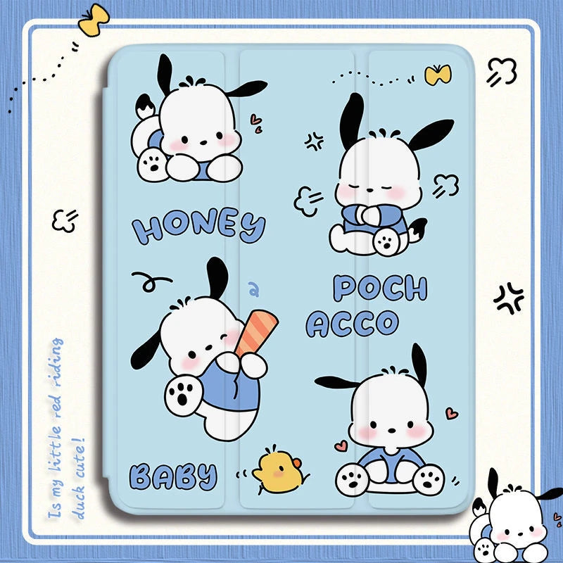New Kawaii Sanrio Pochacco Ipad Protective Case Cute Cartoon Girl Foldable All Inclusive Anti Fall Protective Case with Pen Slot