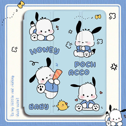 New Kawaii Sanrio Pochacco Ipad Protective Case Cute Cartoon Girl Foldable All Inclusive Anti Fall Protective Case with Pen Slot