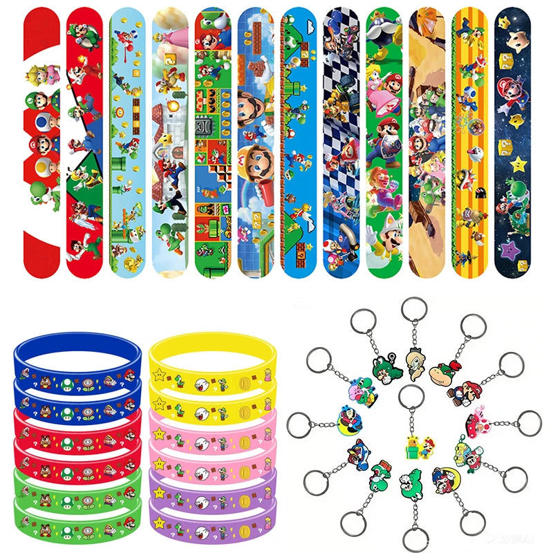 Cartoon Party Favor Keychain Set Supplies Anime Marios Figure Cartoon Fashion Braclet Sticker Birthday Christmas Favor Bag Gift
