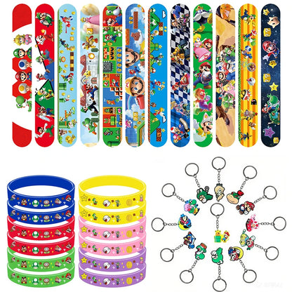 Cartoon Party Favor Keychain Set Supplies Anime Marios Figure Cartoon Fashion Braclet Sticker Birthday Christmas Favor Bag Gift