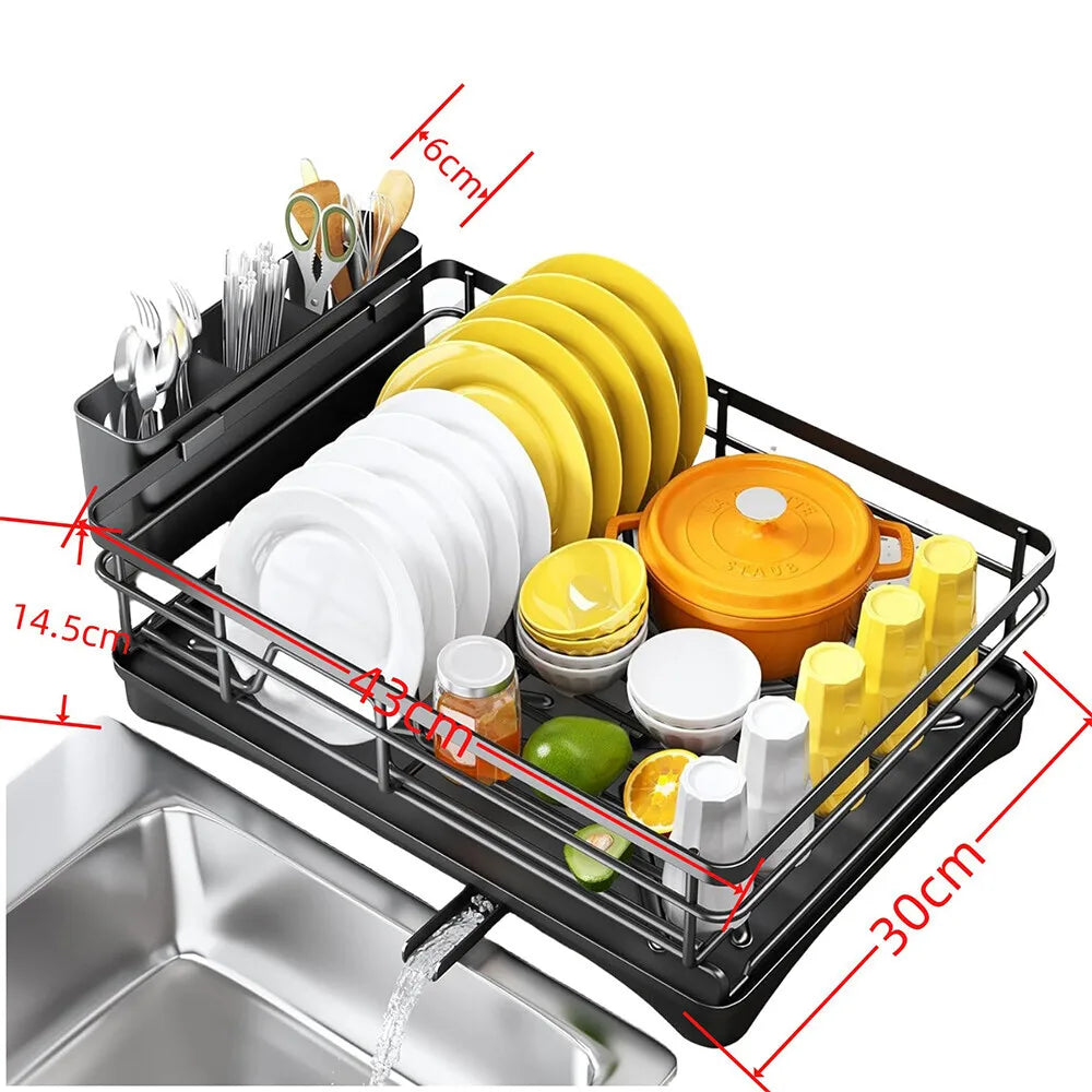 UK Large Kitchen Sink Dish Drainer Rack With Drip Tray And Plate Cutlery Holde