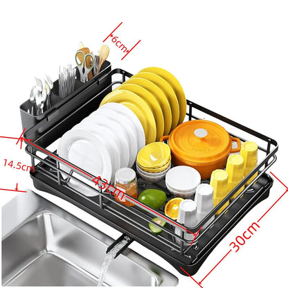 UK Large Kitchen Sink Dish Drainer Rack With Drip Tray And Plate Cutlery Holde