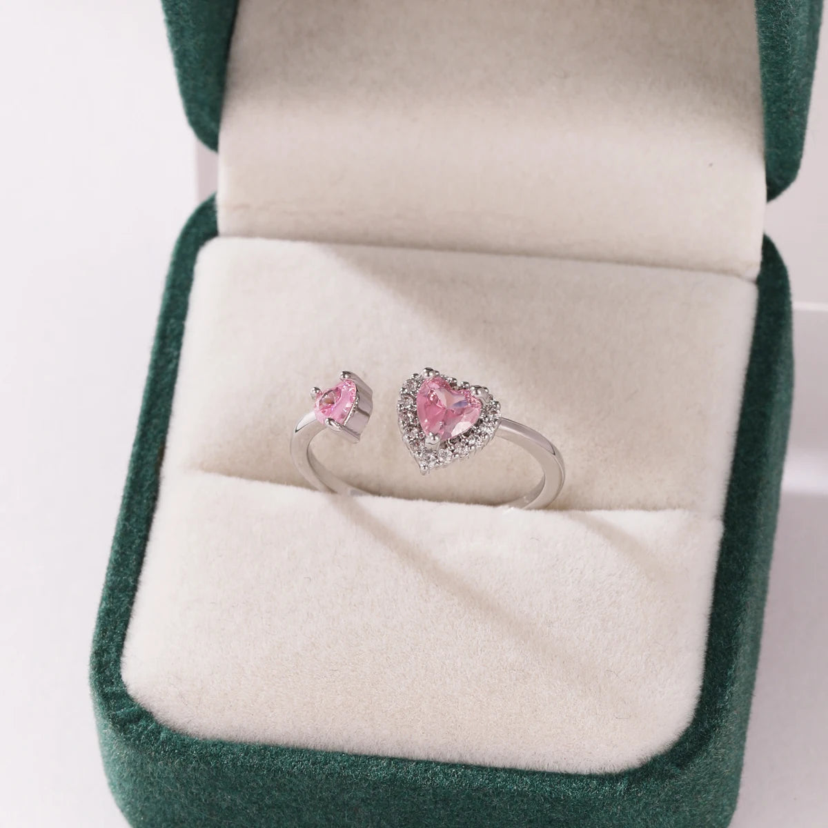 Pink Zircon Bow Heart Rings For Women Gold Plated 18K Plated Adjustable Heart Ring 2026 Trend Wedding Aesthetic Jewelry Gift