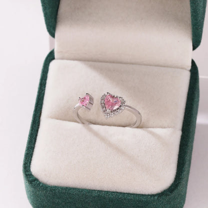 Pink Zircon Bow Heart Rings For Women Gold Plated 18K Plated Adjustable Heart Ring 2026 Trend Wedding Aesthetic Jewelry Gift