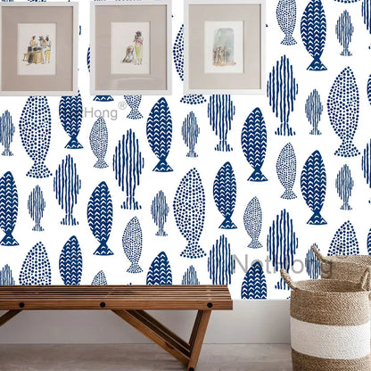 6M Vinyl Geometric small fish pattern Wallpaper Stickers Self Adhesive Contact Paper Waterproof