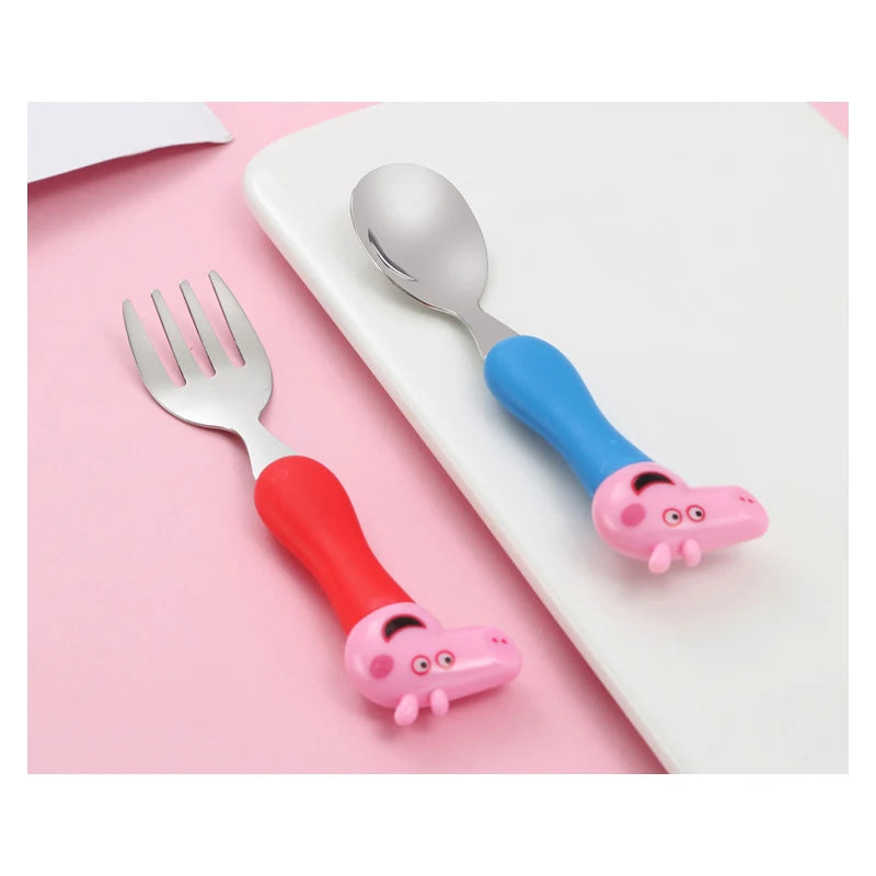 Peppa Pig Tableware Fork Spoon Action Doll Toy George Pig Dad Mom Cartoon Anime Pattern Party Gifts For Boys Girls Cartoon Toy