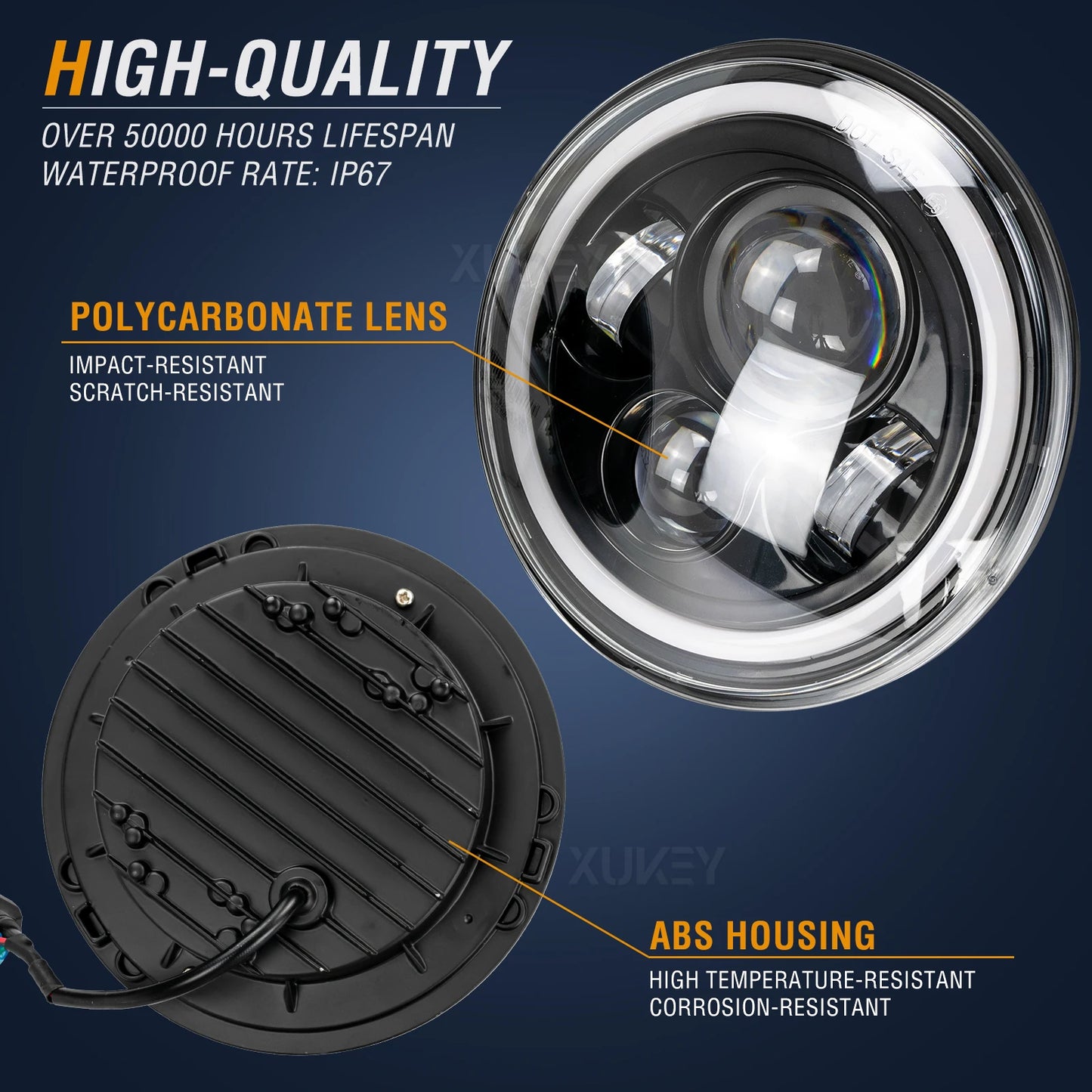 7inch Angel Eyes H4 Led Headlight For Lada Niva 4X4 Uaz Hunter Hummer H1 H2 Wrangler Daytime Running Lights DRL Amber Halo Rings