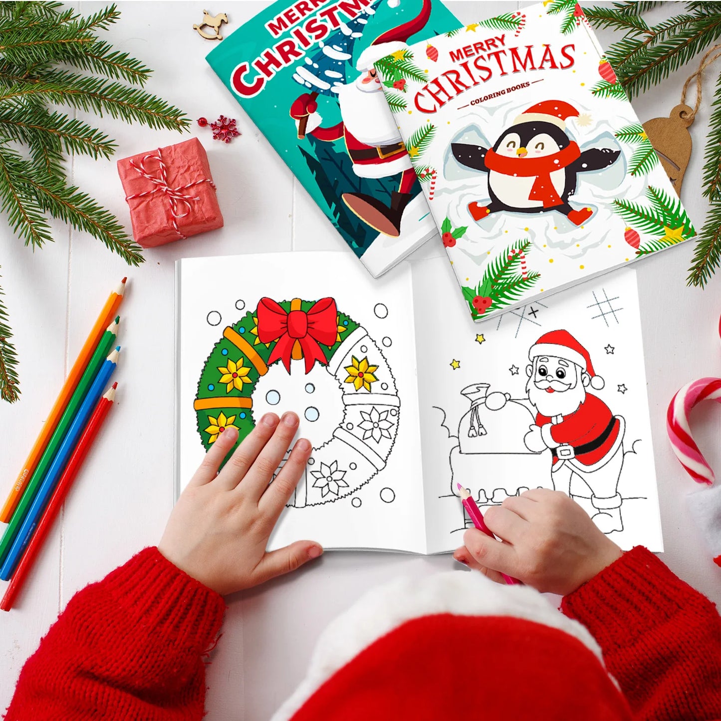 Christmas Coloring Book,24pcs Christmas Coloring Books Bulk/Xmas Activity Books Bulk & 12 Christmas Party Color Pencils for Kids