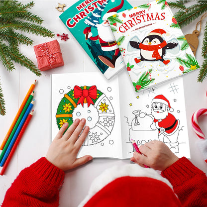 Christmas Coloring Book,24pcs Christmas Coloring Books Bulk/Xmas Activity Books Bulk & 12 Christmas Party Color Pencils for Kids