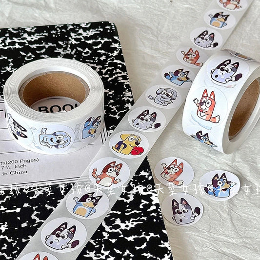 Bluey Bingo Dog 500 Sheets/Roll Sticker Cute Cartoon Anime Sticker Decoration Kids Album Diary Envelope Sealing Paper Tape