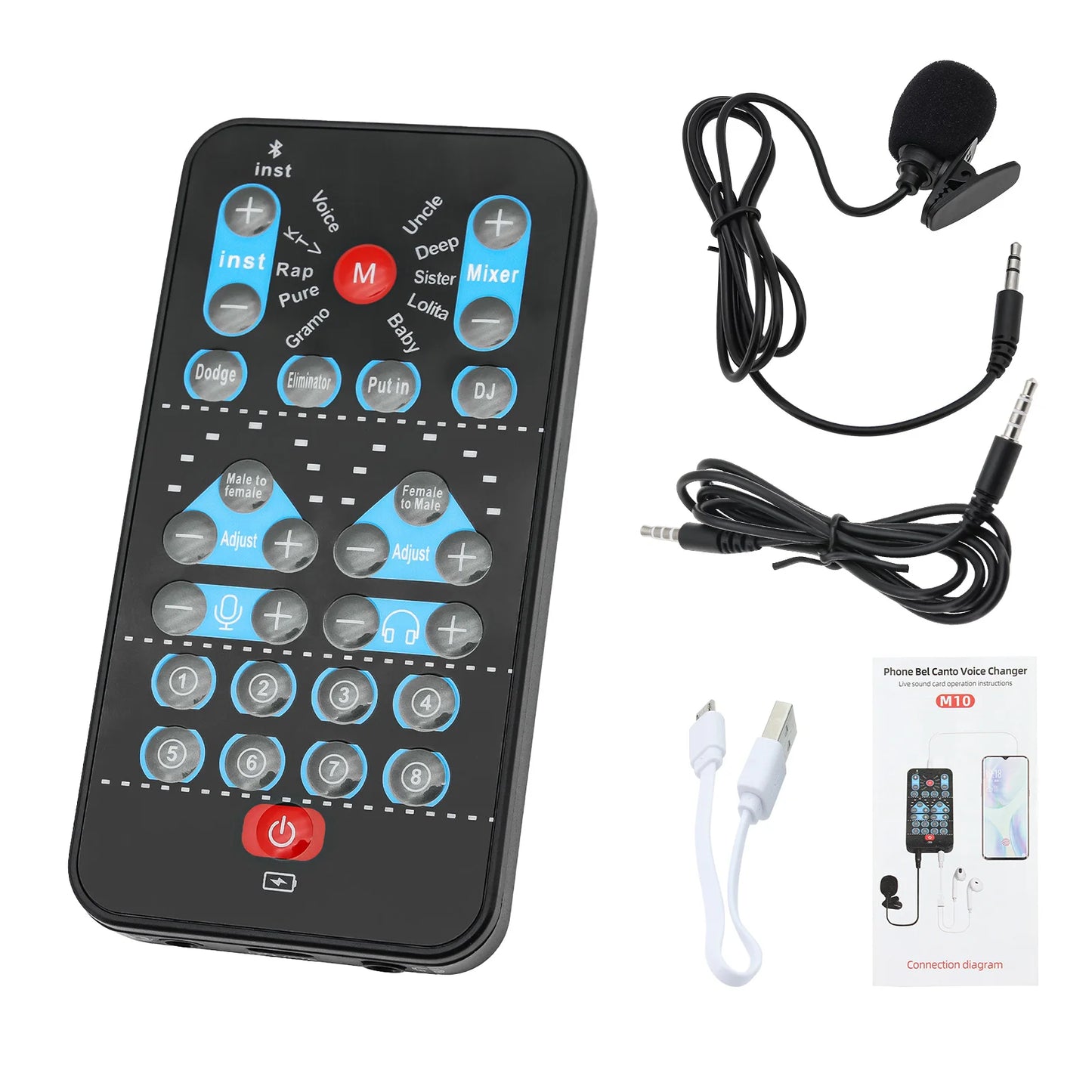 i9 Voice Changer Mini Multiple Audio Effect Bluetooth-Compatible Live Sound Cards Ultra-Thin Portable Live Sound Card Mic Tool
