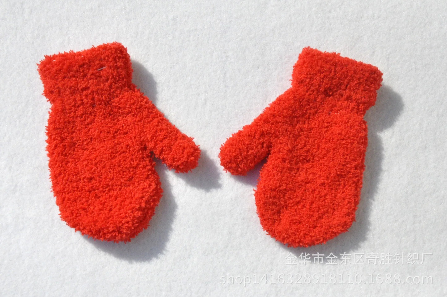 Baby Short Gloves Winter Coral Fleece Children Solid Knitted Plush Furry Full Finger Mittens Autumn Hand Warmer 1-4 Years Old