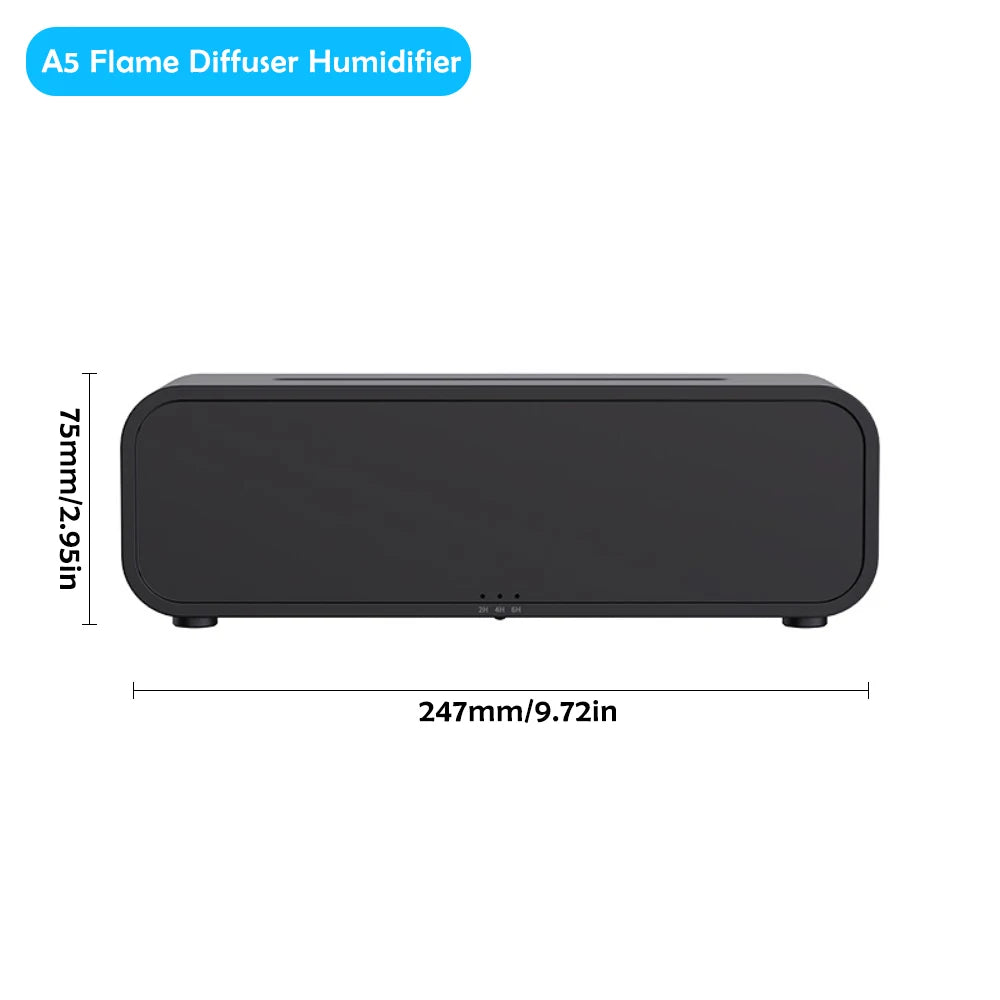 Luftbefeuchter mit Flammen-Aromatherapie-Diffusor, der ätherische Öle in 7 Farben aufnehmen kann, mit Timer und USB-Anschluss für den Schreibtisch.