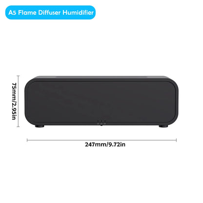 Luftbefeuchter mit Flammen-Aromatherapie-Diffusor, der ätherische Öle in 7 Farben aufnehmen kann, mit Timer und USB-Anschluss für den Schreibtisch.