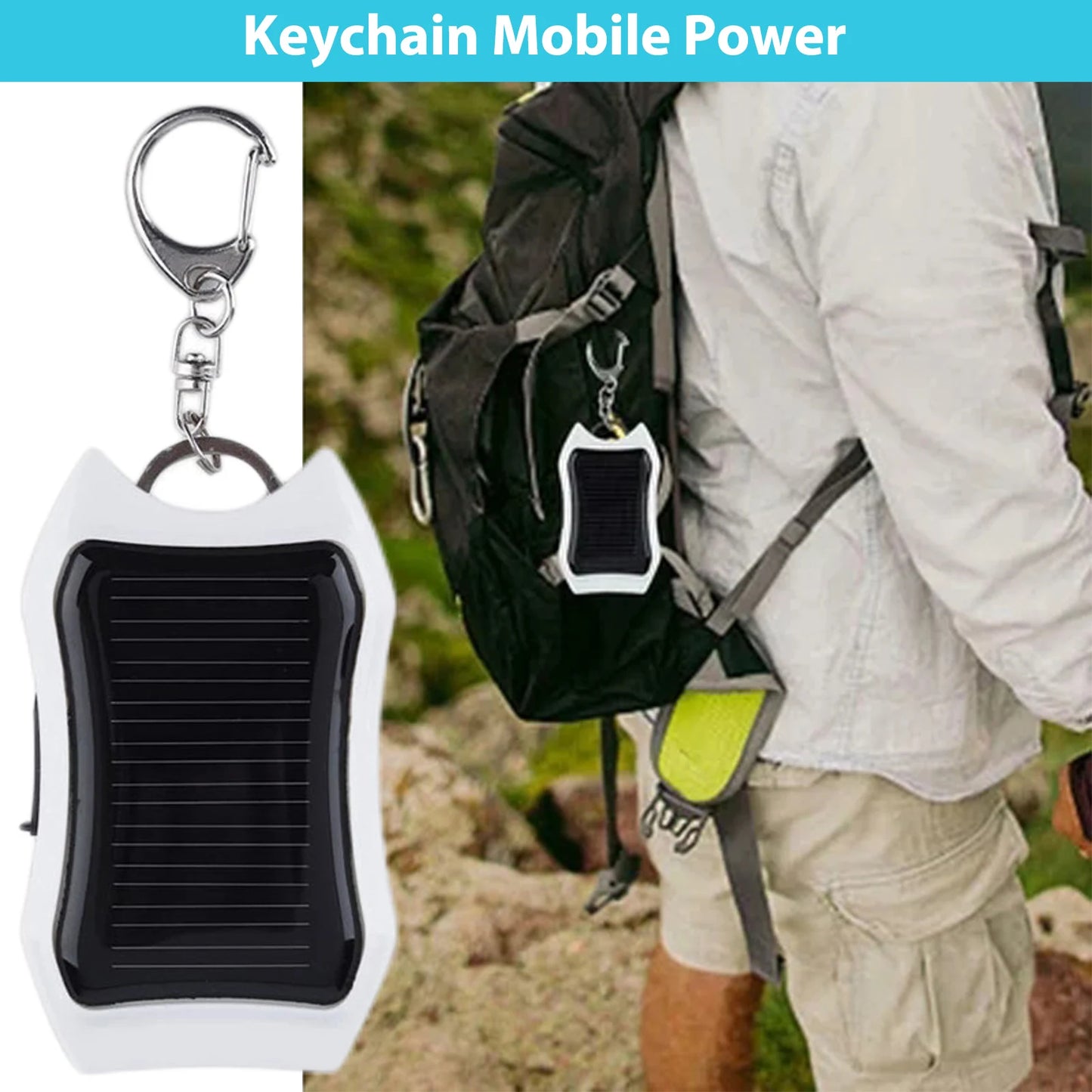 Keychain Power Bank USB External Solar 950mAH Cell Phone Backup Power Bank with 3 LED Light Charging Equipment for Hiking Travel