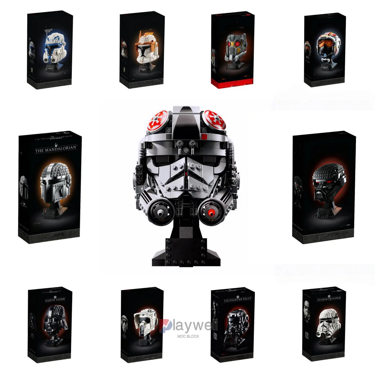 Star Wars Mandalorian Helmet Building Blocks - Darth Vader, Dark Trooper & Scout Trooper Display Set 75429