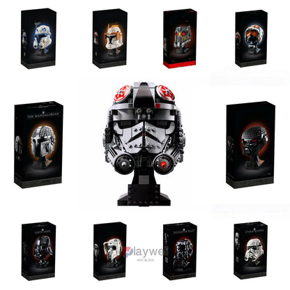 Star Wars Mandalorian Helmet Building Blocks - Darth Vader, Dark Trooper & Scout Trooper Display Set 75429