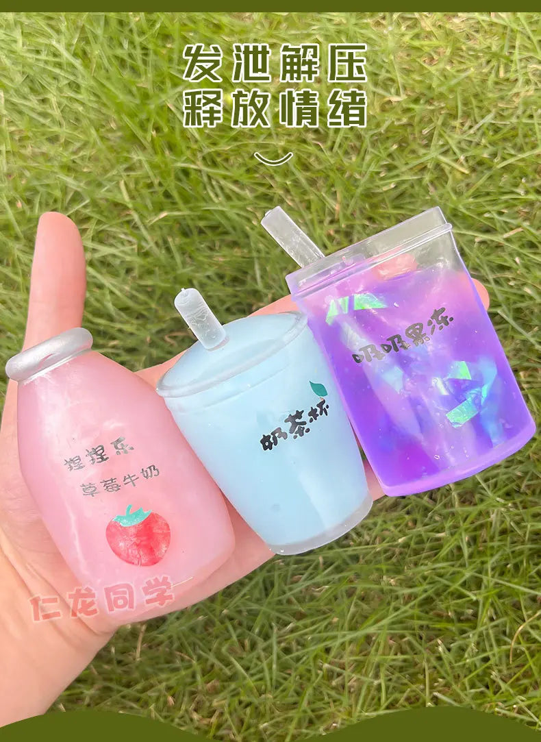 Summer Kawaii Squishy Big Milk Tea Cup Anti-Pressure Pinching Squeeze Kids Toy Fruit Cup Sensory Stress Relief Water Polo Gift
