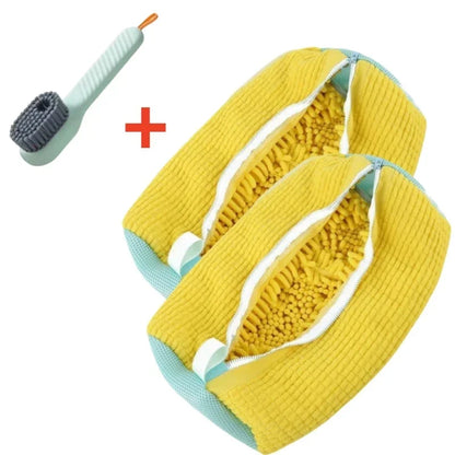 Shoe Washing Machine Bag with Liquid Shoe Brush Set Durable Laundry Shoe Bag and Soft Bristle Clean Brush for All Shoes