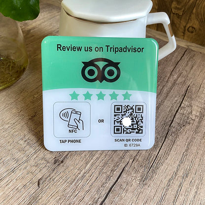 10X10cm QR Code and NFC Tap  Sticky  Instagram Facebook Tripadvisor Trustpilot ReviewGoogle Review Plaque