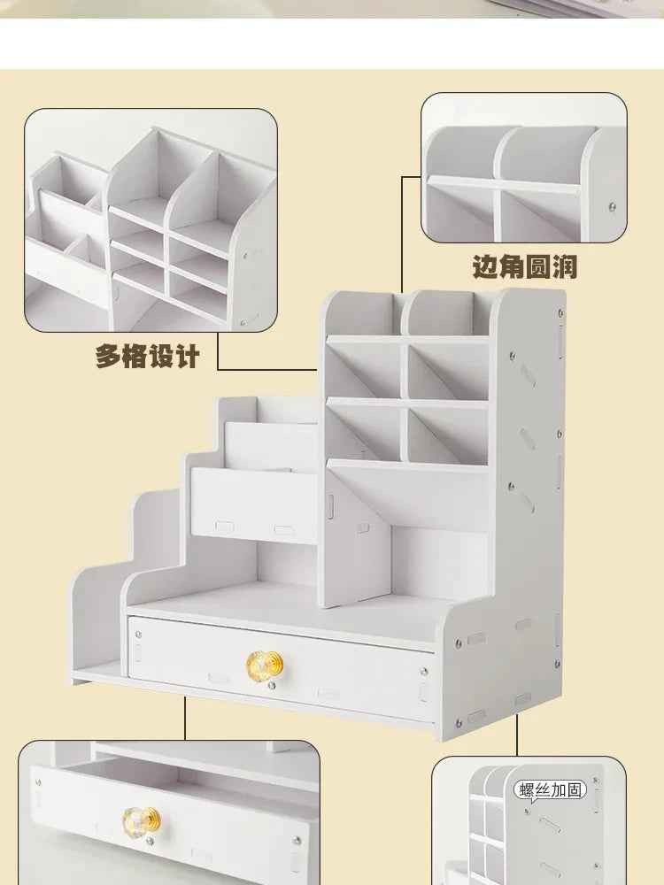 Mark Pen Pencil Holder Wooden Desk Organizers Shelves Accessories Desktop Stationery Organizer Bookshelf Home Office Storage Box