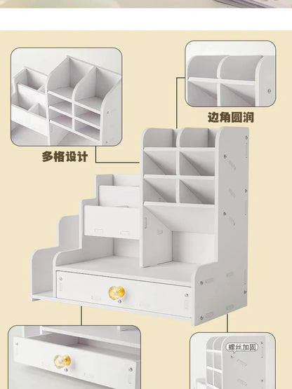 Mark Pen Pencil Holder Wooden Desk Organizers Shelves Accessories Desktop Stationery Organizer Bookshelf Home Office Storage Box