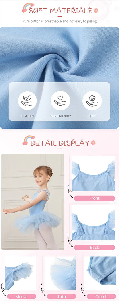 Girls Ballet Leotards Ballet Tutu Dress For Kids Dance Clothes With Skirt Gymnastics Dancewear Balleriana Clothes Short Sleeves