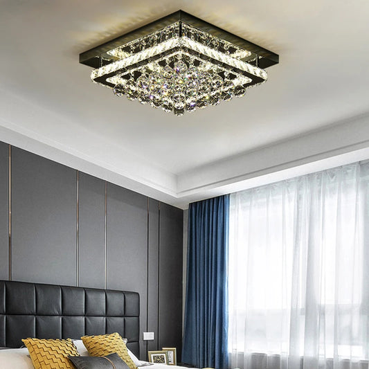 KOMORE Modern Fancy Crystal LED Flush Mount Ceiling Light Fixture, Cool White / Stepless Dimming for Office, Living Room