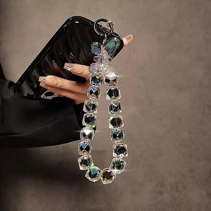 DIY Bracelet Crystal Shinning Acrylic Butterfly Girl Phone Charms Wrist Hanging Strap Mobile Phone Lanyard Phone Bag Key Chain