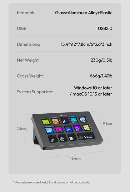 Ulanzi D200 Stream Deck Keyboard 13 LCD Keys All Customizable for Gaming Boardcast Livestreaming Office Content Creation YouTube