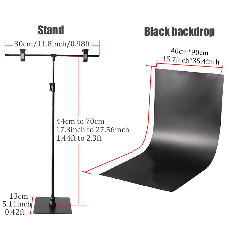 BFOLLOW 30cm T Shape Background Stand with 40cm PVC Backdrop Props for Product Photography Desk Photo Shooting Kit Studio Set