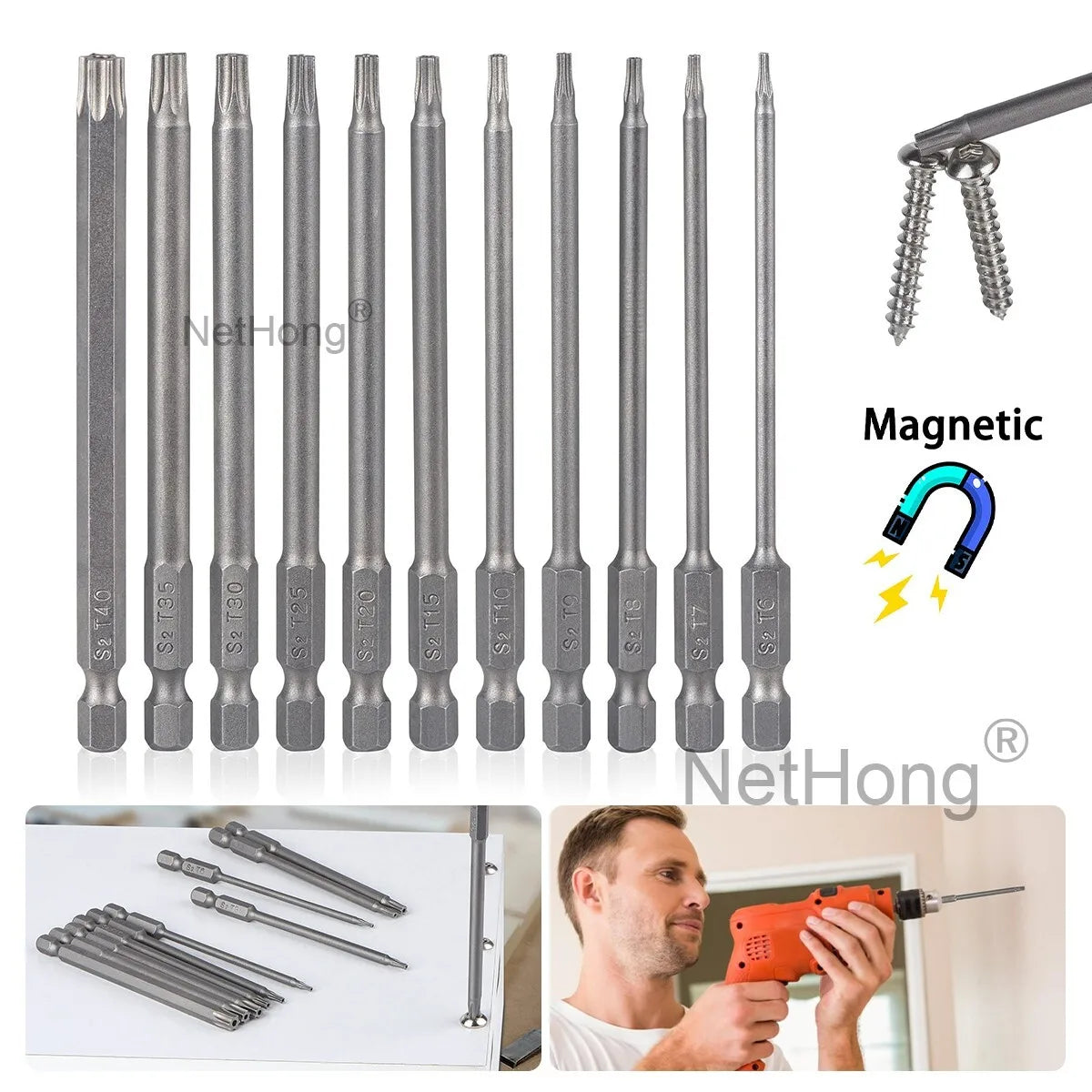 11Pcs Long Reach Torx Star Hex Security Bit Set Tamper Proof Screwdriver Bits