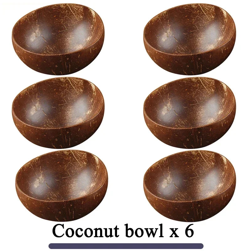 Natural Coconut Bowl Dinner Set for Women, Handmade Wooden Tableware, Wood Spoon, Dessert Fruit Salad, Mixing Rice Ramen Bowl, 1