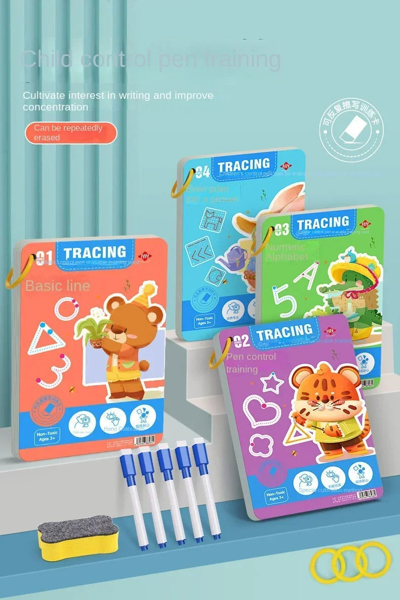 Children Magical Tracing Workbook Montessori Learning Educational Writing Toys Reusable Pen Control Training Copybook for Kids