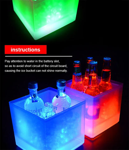 LED Ice Bucket 3.5L Colorful Cooler Bucket Double Layer Square Ice Tray Bar Nightclub Light Up Champagne Whiskey Beer Bucket