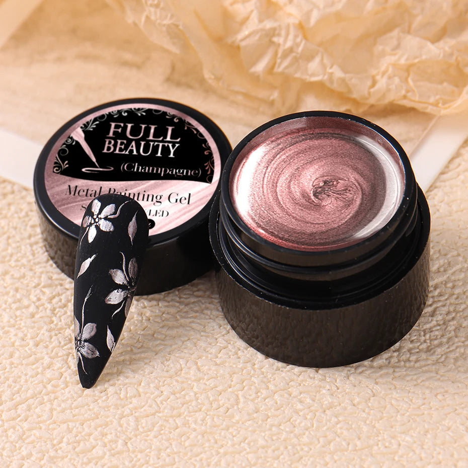 Metallic Painting Gel Chrome Gold Silver Rose Gold Mirror Effect Nail Polish Super Bright Drawing Line French Nail Art Varnish