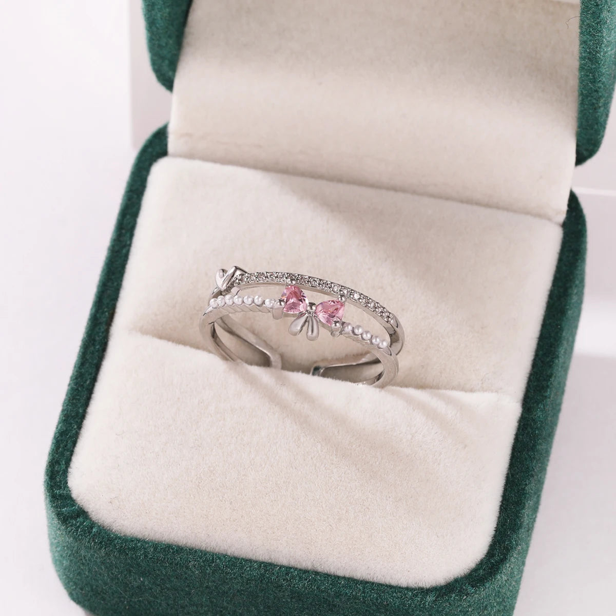 Pink Zircon Bow Heart Rings For Women Gold Plated 18K Plated Adjustable Heart Ring 2026 Trend Wedding Aesthetic Jewelry Gift
