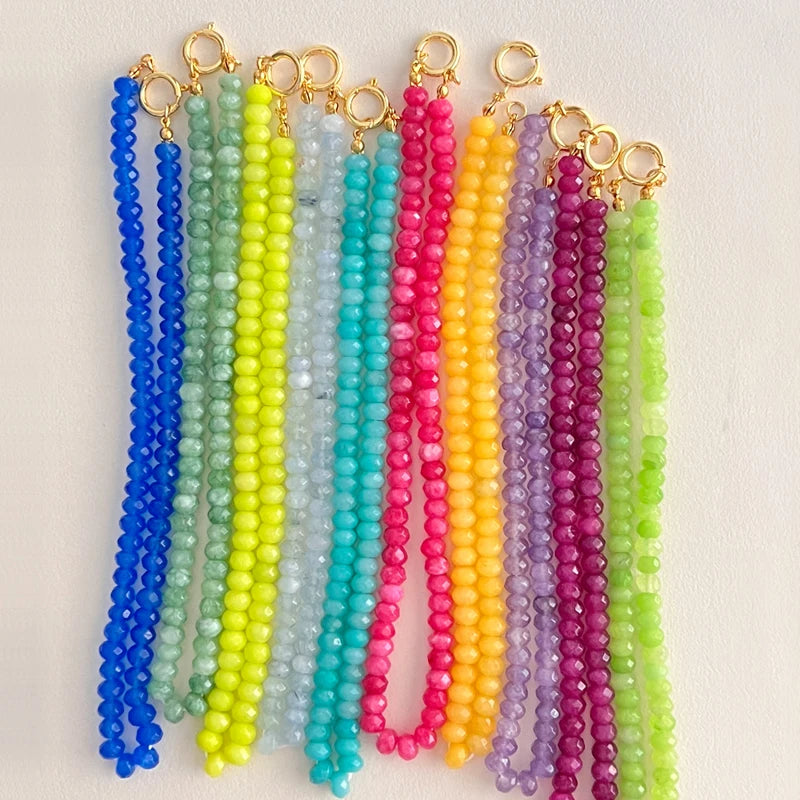 Colored Semi-precious Stone Fashion Necklace 5*8 Cut Natural Stone Beaded Necklace For women, Luxury Handmade  Jewelry