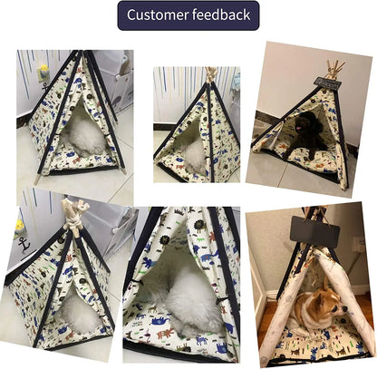 BingoPaw-Foldable Pet Tent with Cushion Pad, Cute Dog Bed House, Washable Cat Teepee, Playhouse Tents