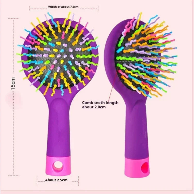 Rainbow Air Volume Paddle Hair Comb Brush with Makeup Mirror Detangler Hair Curl Straight Massage Comb Brush Hair Styling Tool