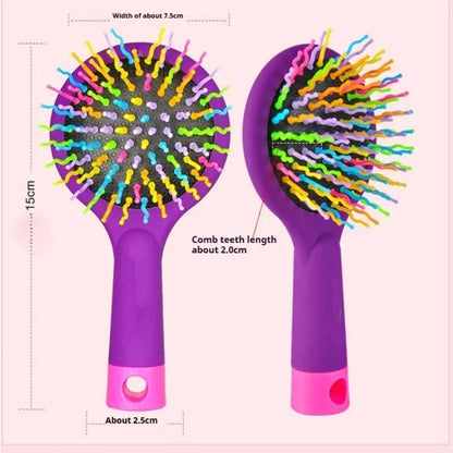 Rainbow Air Volume Paddle Hair Comb Brush with Makeup Mirror Detangler Hair Curl Straight Massage Comb Brush Hair Styling Tool