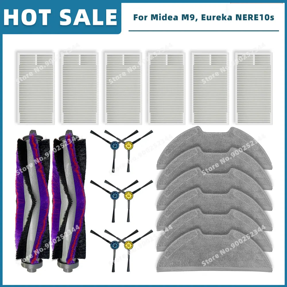 Compatible For ( Midea M9 / VCR S10 Plus / Eureka E20 Plus / NERE10s E10S / Obode A8 ) Spare Parts Main Side Brush Filter Mop