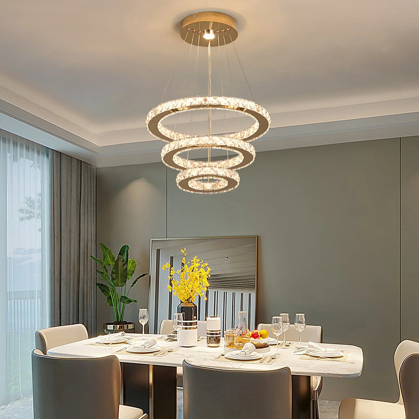 Crystal Pendant Light Living Room Remote Control Gold Chrome Lustre Ceiling Chandeilers Lamp for Bedroom Home Decoration Luminai