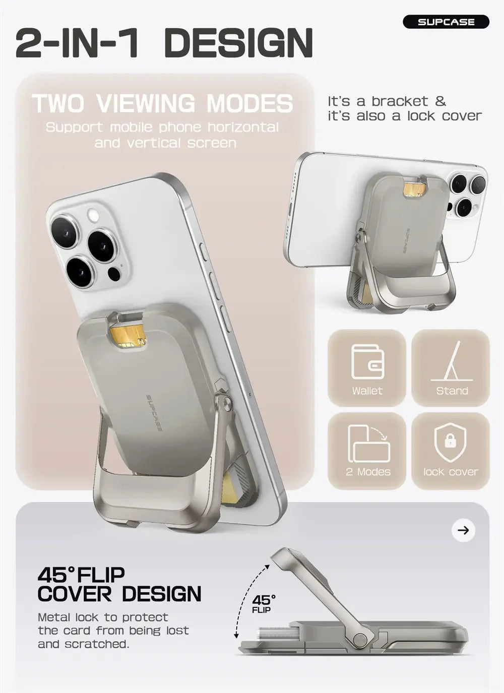 SUPCASE Magnetic Wallet Phone Stand Card Holder for iPhone 16/15/14/13 Series Strong Magnetic Lock Wallet with Stand