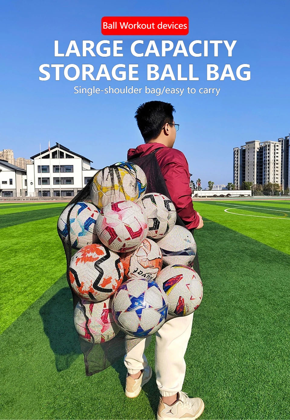 Loogdeel Football Basketball Ball Pack Double Shoulder Storage Pouch Shoulder Net Pocket Bag Training Sports Equipment Bag