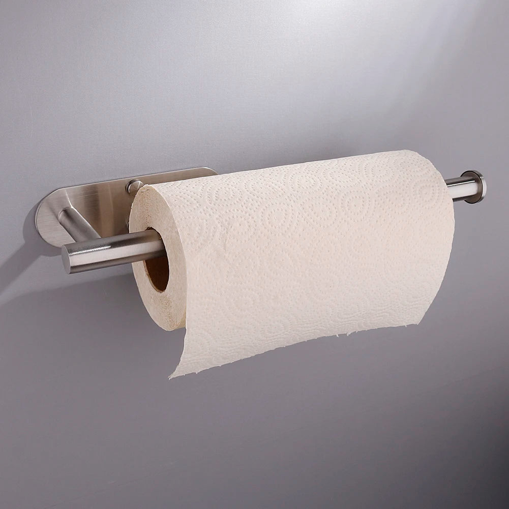 Adhesive Toilet Roll Paper Holder Organizer Wall Mount Storage Stand Kitchen Bathroom No Drill Tissue Towel Dispenser Stainless