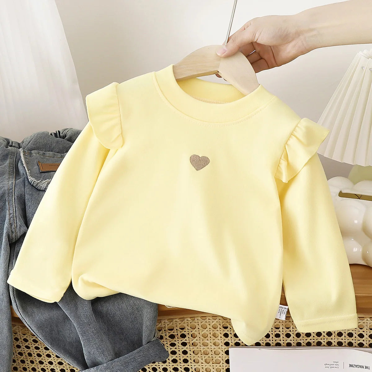 Spring Girl Children Heart Print T shirt Princess Baby Solid Ribbed Bottoming Shirt Kid Casual Cotton Tees Clothes