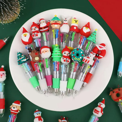 5-30Pcs Cartoon Christmas Pens Kids Birthday Party Christmas New Year Gift Favors Mini 4 Colors Ballpoint Pen Goodie Bag Stuffer