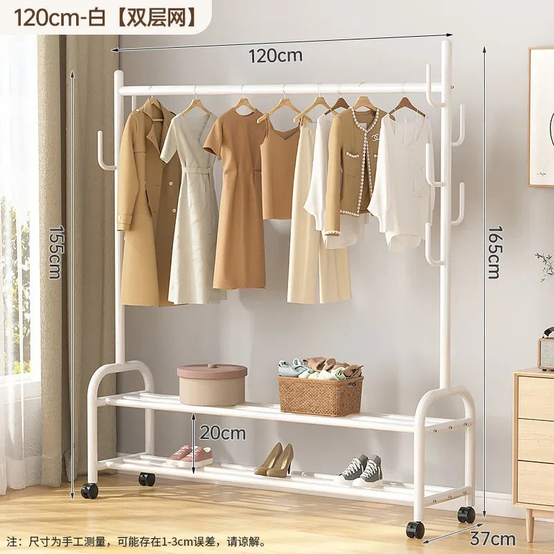 Aesthetic Golden Clothes Rack Metal Balcony Nordic Wheels Clothes Rack Floor Bedroom Burro Ropa Perchero Hallway Furniture